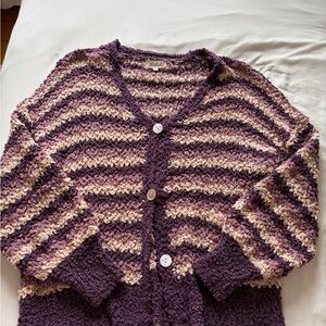 Listicle Purple and Cream Knit Cardigan